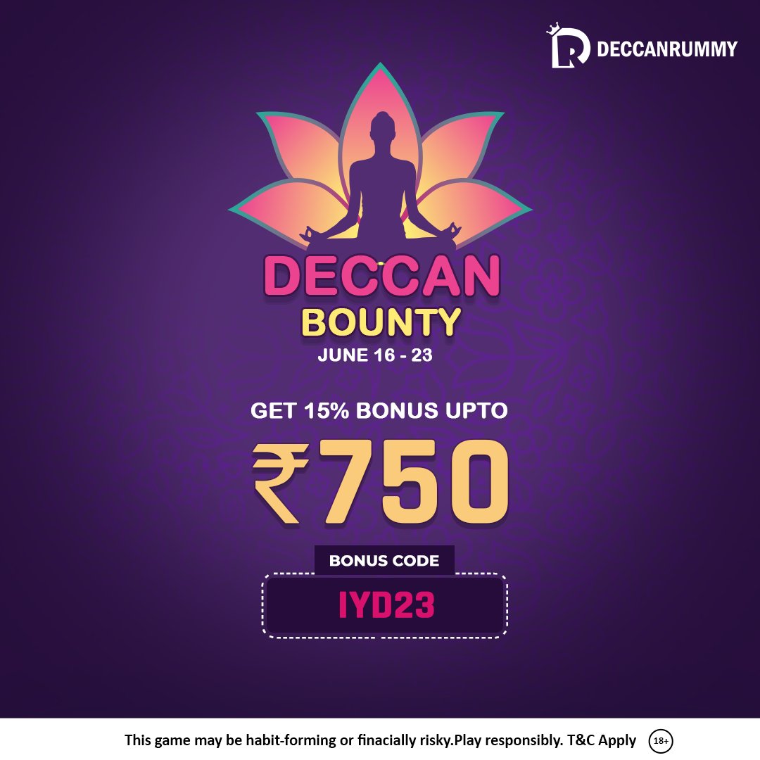 Bonus Calling! Load your rummy wallets with a bonus upto Rs. 750 with our Weekly Bonus offer. Use the code IYD22 while making a deposit to get instant bonus credit.
#Deccanrummy #OnlineRummy #deccanbounty #rummybonus