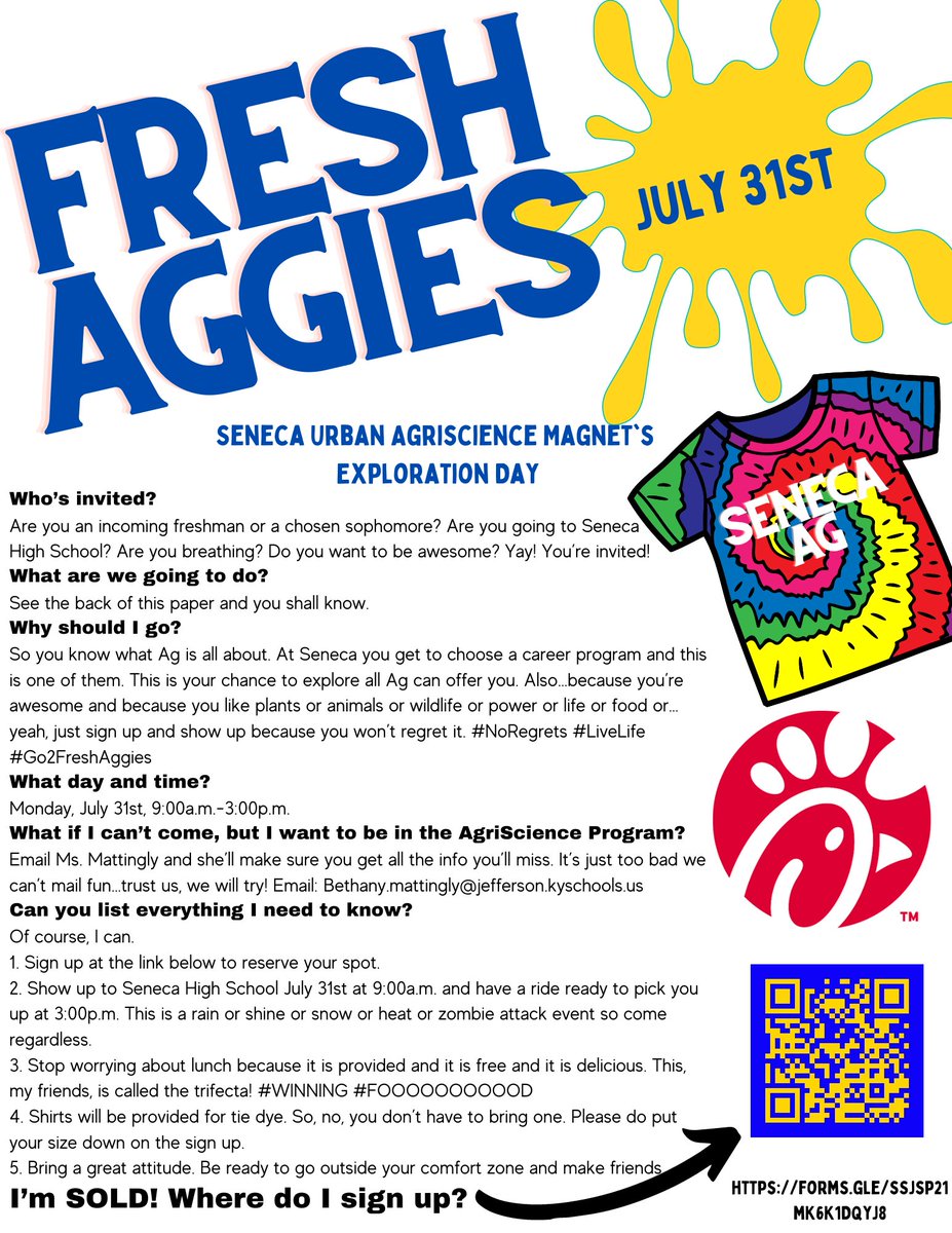 Do you know of an incoming Ag Freshman or Sophomore who is jumping into the Seneca Ag Program?  You're invited to Fresh Aggies! Check it out! @JCPSKY @Seneca_High @MrGuy_SenecaHS @AcademiesofLou @KristanWright2