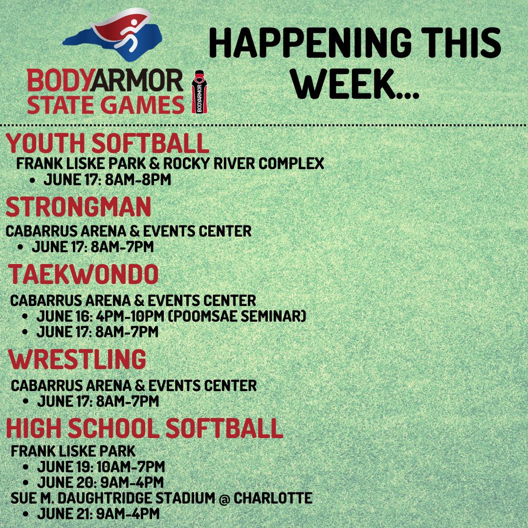 StateGamesNC's tweet photo. This weekend is packed with BODYARMOR State Games events! Check out everything we've got going on! https://t.co/Juh55EuFg6