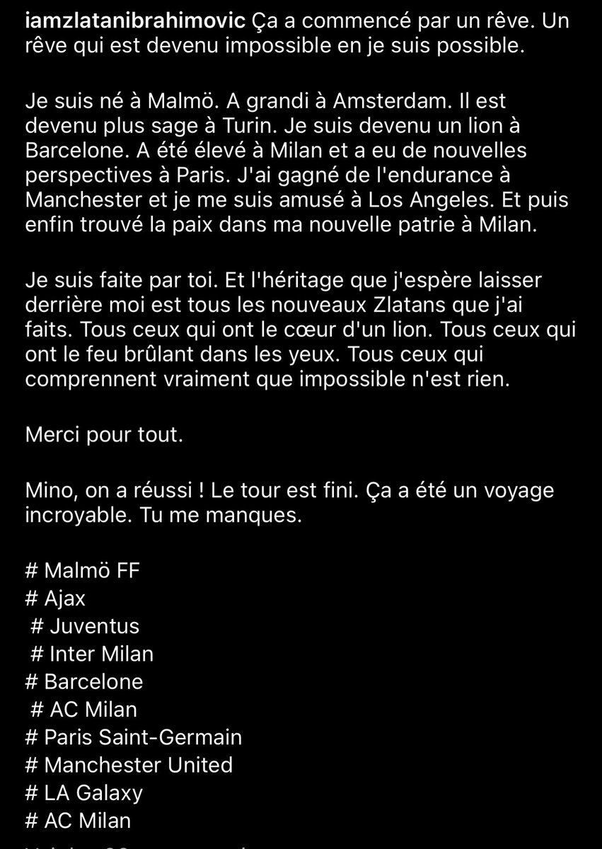 AC_MilanFR's tweet photo. Zlatan Ibrahimović sur instagram ❤️ https://t.co/FpzTXsjlGD
