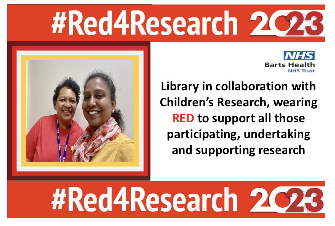 Thank you to our wonderful library team @bartsNHSlibrary for showing support for #research! Here’s our research nurse, Ivone, with Abijha, one of the @NewhamHospital librarians 🫶🏻#Red4Research