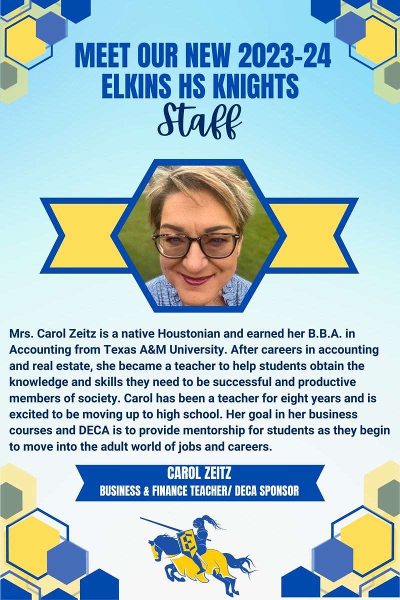 EHS_Knightswire's tweet photo. We have another new EHS staff member joining our team!  Let's welcome Ms. Zeitz to the noble knight family! 💙🏰💛 https://t.co/NqzXcuw0I5