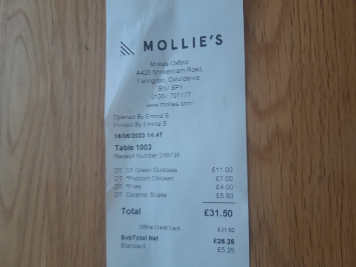 Just no <a href="/molliesmotelUK/">Mollie's Motel & Diner</a> 20 minute wait for drive thru, you didn't add hot smoked salmon to my salad and then seemed to charge £5.25 for Standard. Standard what? Rip off if you ask me. Sorry but we won't be back