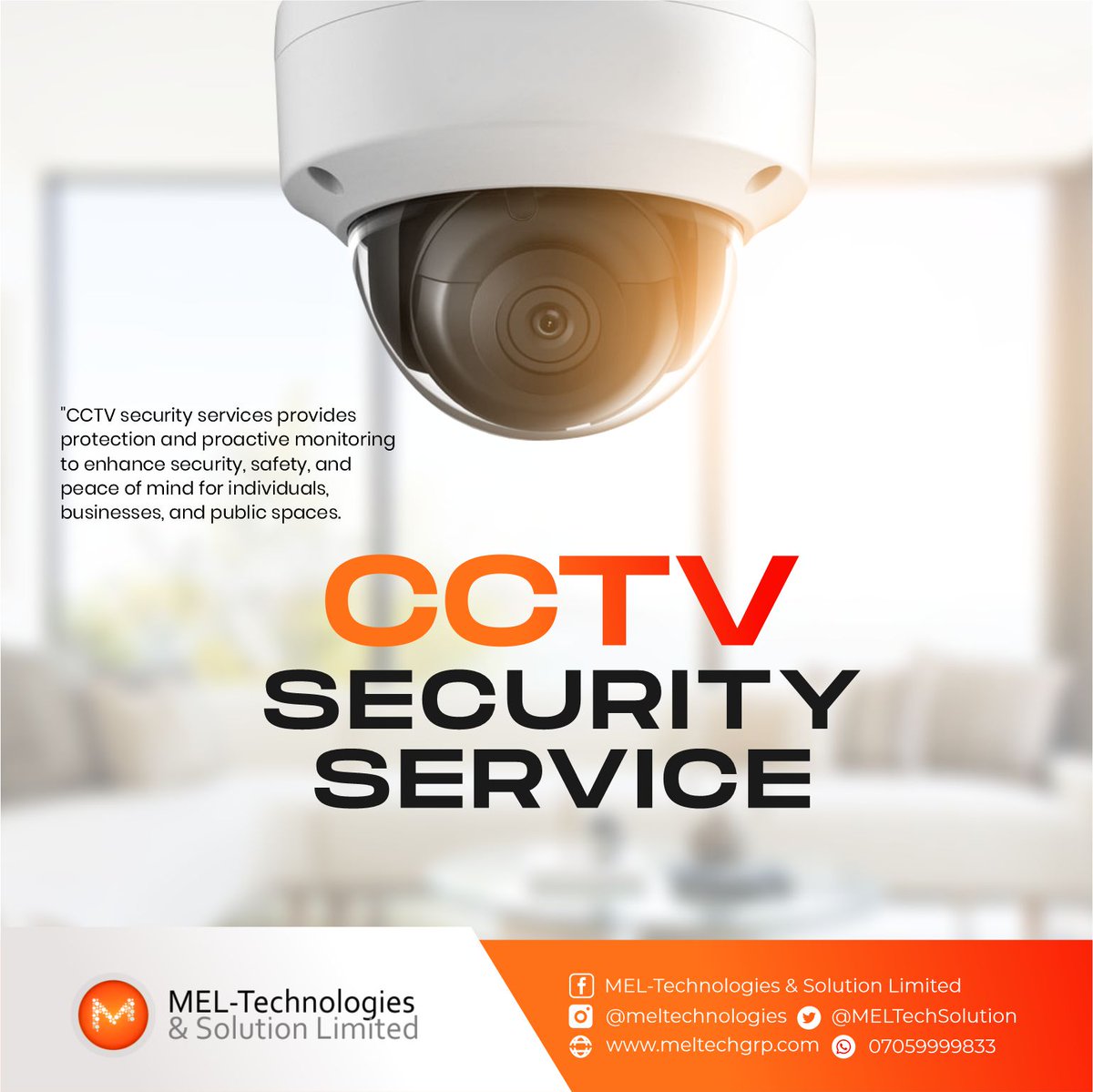 MELTechSolution's tweet image. CCTV security services provides protection and proactive monitoring to enhance security, safety, and peace of mind for individuals, businesses, and public spaces.
#MELTechsolution
#Cctvinstallation