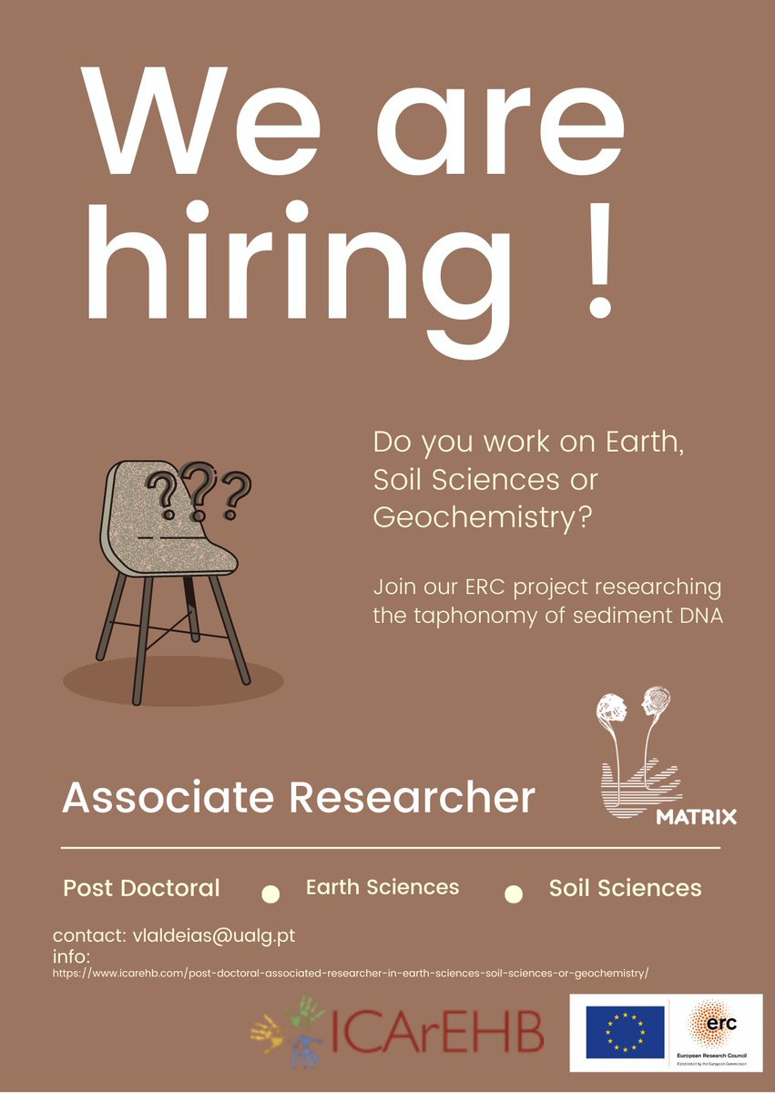 📣Join our @Matrix_ERC team. We are looking for a Earth/Soil/Geochemistry scientist to work at the interface between Geoarchaeology and DNA in sediments Deadline: 25 Jul 2023 ‼️@ICArEHB @ERC_Research 👉icarehb.com/post-doctoral-…