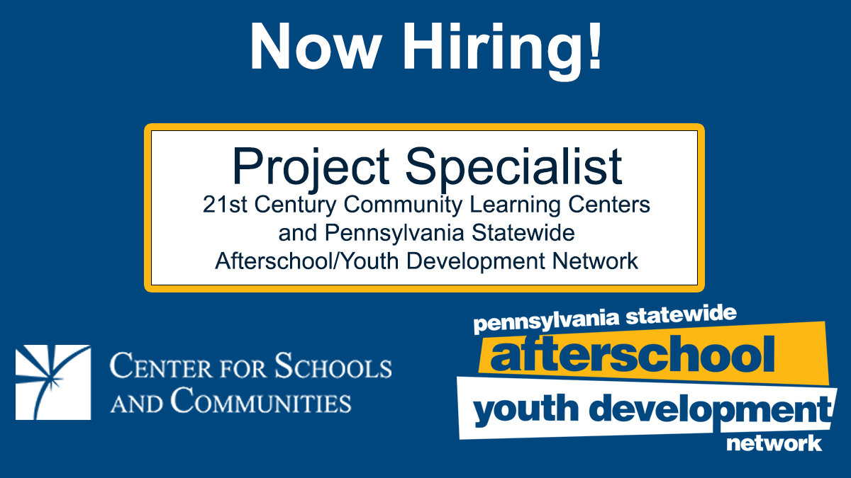 We are #hiring a #project specialist to support @21stCCLC_PA & @PSAYDN to provide high-level program support for technical assistance to the out-of-school time #OST field. Apply by June 30. Located in #CampHill, CSC is a division @CSIU16. Join us! hubs.ly/Q01TPRSN0 @CSIU16