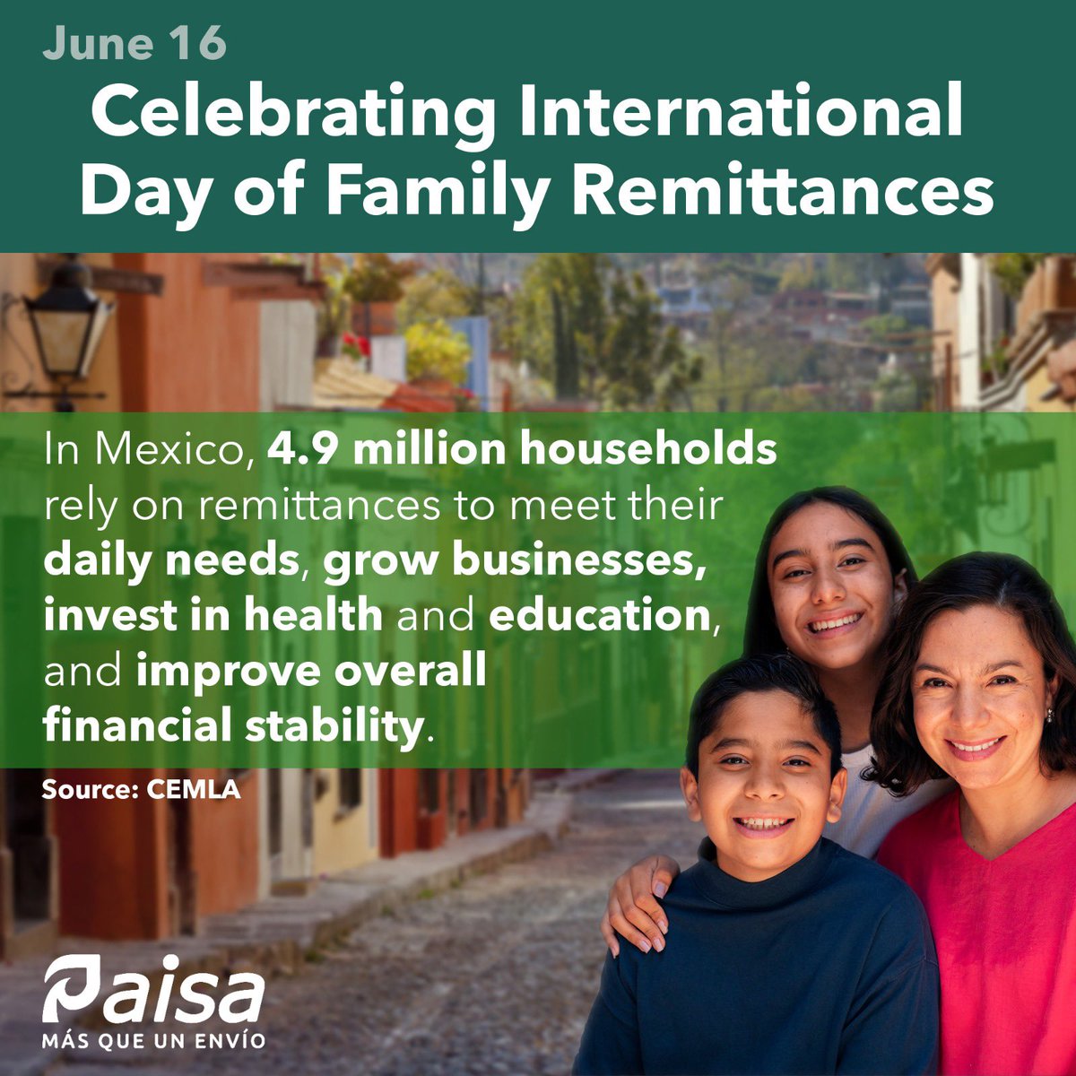 Celebrating International Day of Family #Remittances! More than 4.9 million households rely on remittances in #mexico. <a href="/IFAD/">International Fund for Agricultural Development</a>