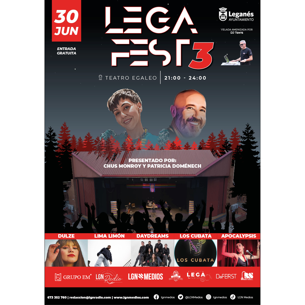 LGNMedios's tweet photo. LEGA FEST VUELVE ESTE AÑO! Con su tercera edición!
Con actualiciones de grandes artistas!!
El viernes 30 de junio en el teatro Egaleo a las 21:00!!!

No os lo perdáis!!

#Evento #LegaFest #OcioLeganes #Concierto https://t.co/S8oCGZTXWr