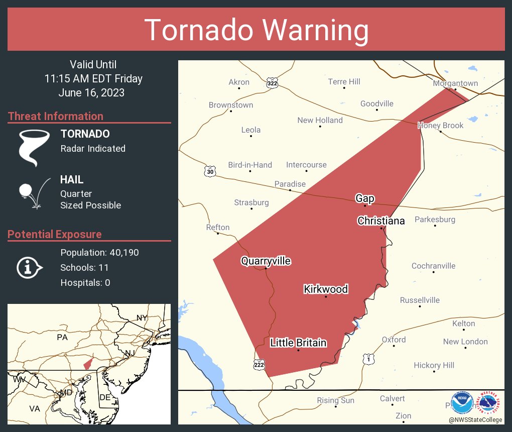 Tornado Warning including Quarryville PA, Gap PA and Christiana PA until 11:15 AM EDT