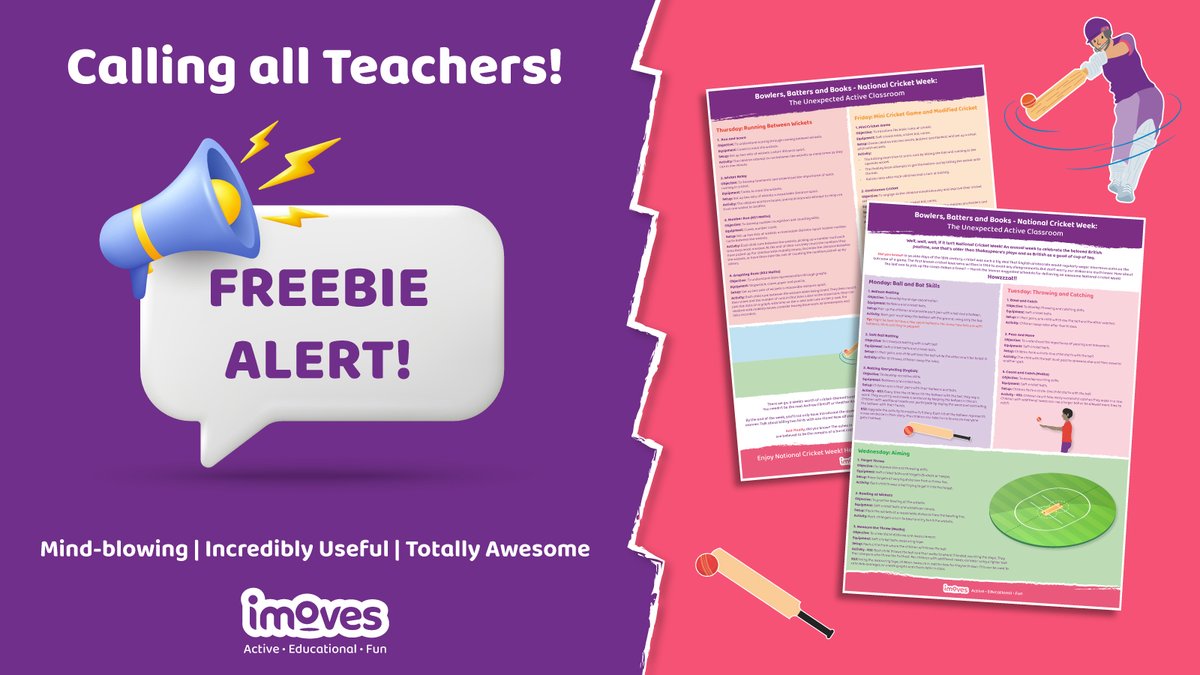 National Cricket Week is just around the corner, and we need your help to make it a roaring success! 🙌🏼👏🏼
🏏We have put together a week’s worth of cricket-themed tomfoolery to get the kids moving, and give you a bit of a giggle too.😂
imoves.com/images/downloa…
#Schoolgames #SGO