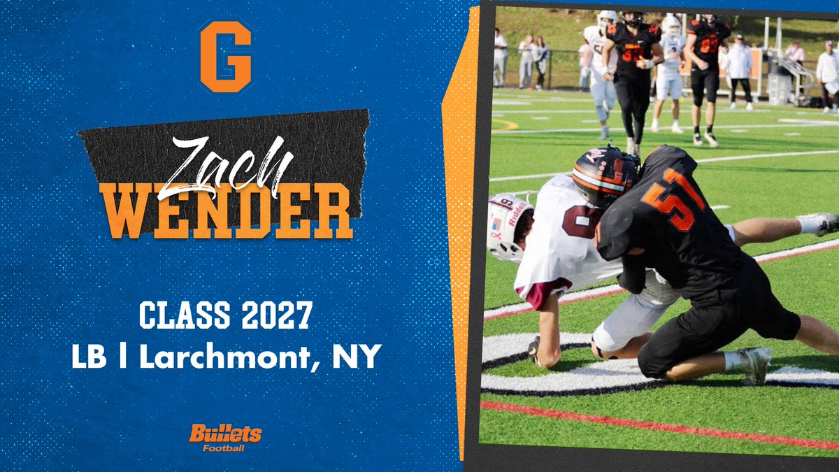 Our final Bullet is Zach Wender. Zach is a linebacker from Larchmont, New York and prepped at Mamaroneck high!

#GettysburgGreat
#4For40Years
#ChampionshipCharacter