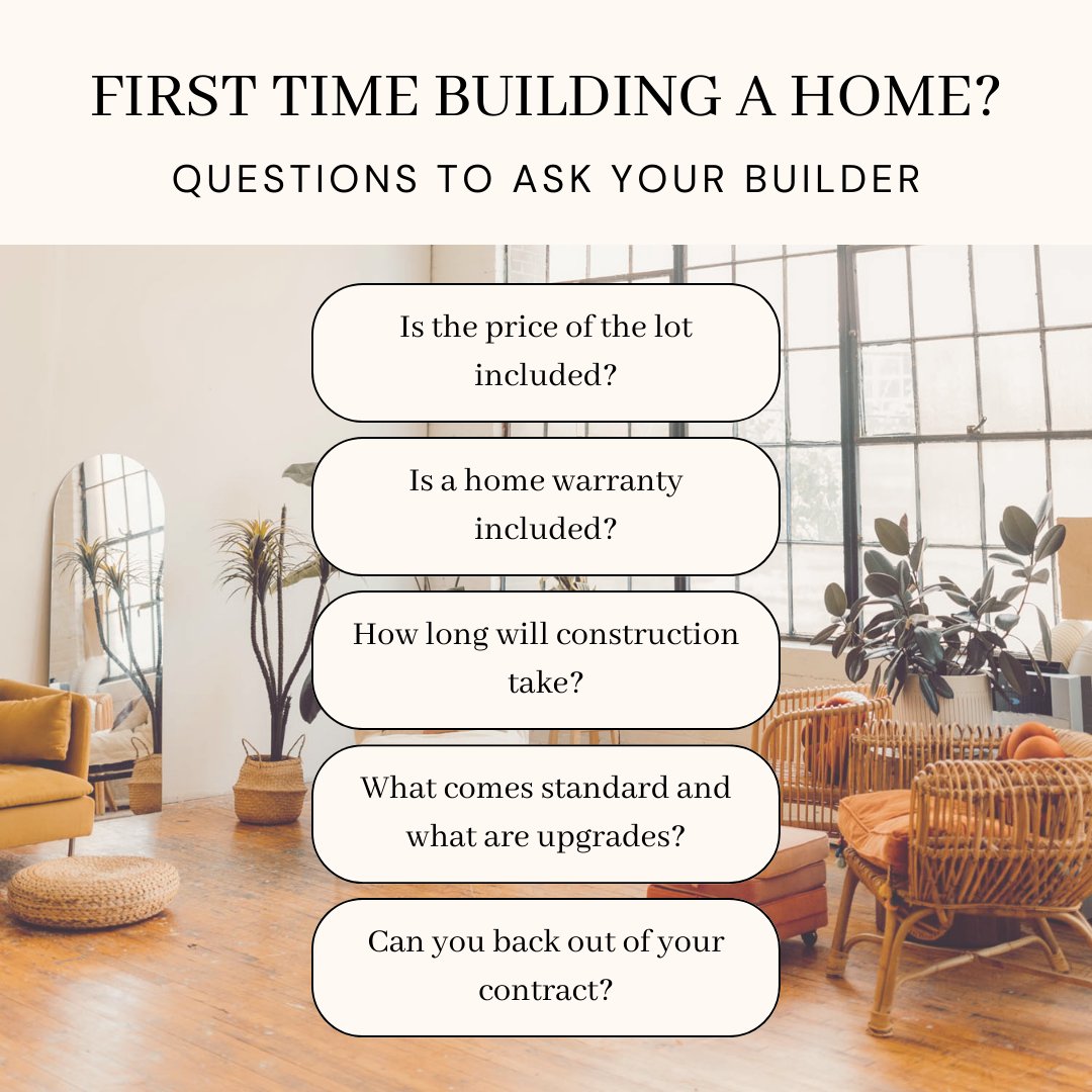 Building a home for the first time can be a whirlwind process. 
That’s why you need to ask your builder these 5 questions!... and have a Realtor in your corner!

#homebuilding #ikeahome #homeowner #buildahome #newconstructionhome #homebuilder #homebuildingtips