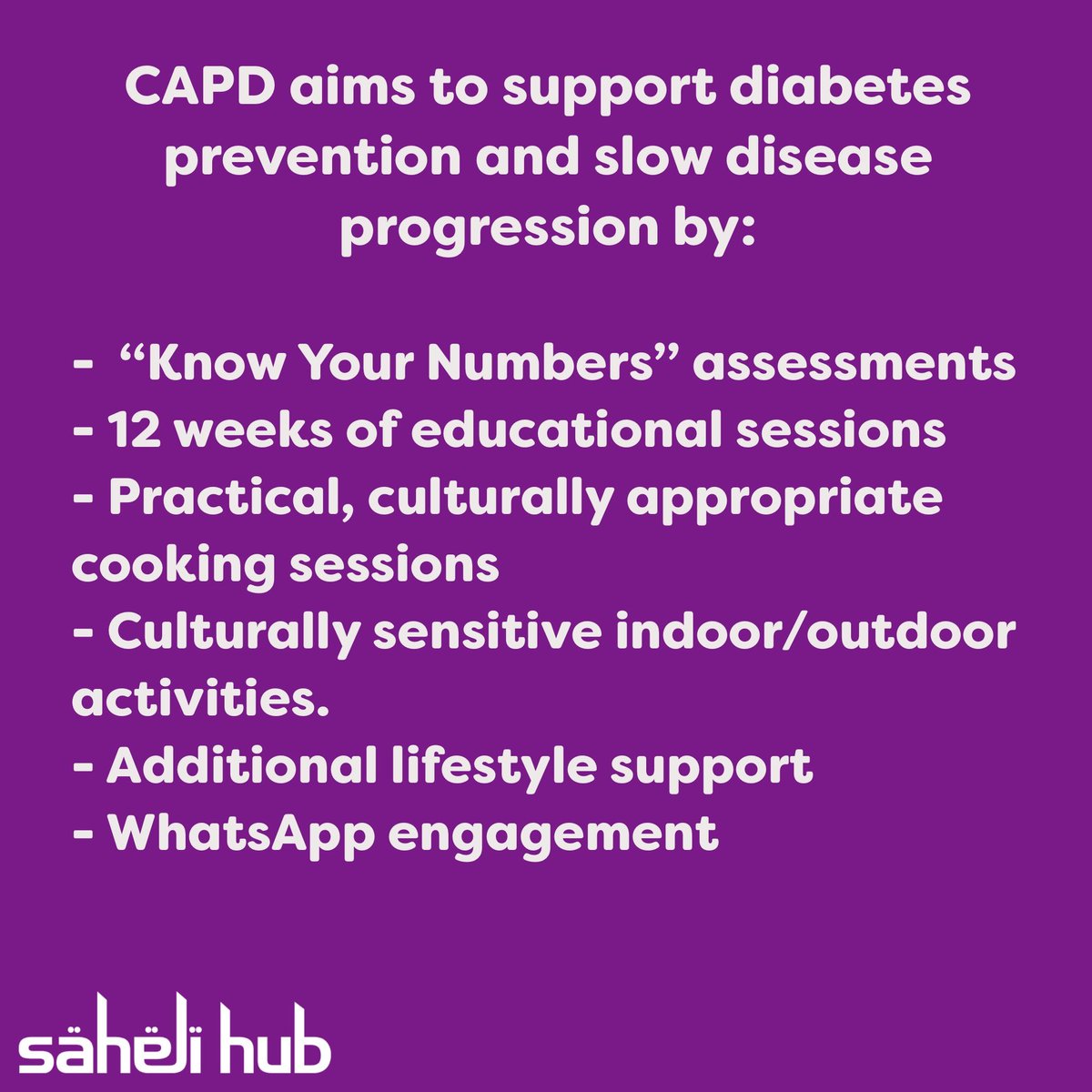 We wanted to share a little about our Culturally Appropriate Prevention of Diabetes (CAPD) program at Saheli Hub this Diabetes Week 2023.
#sahelihub #teamsaheli #CAPD #knowyournumbers #diabetesweek2023 #diabetes #socialprescribing #omniapractice #ARCC #alumrock