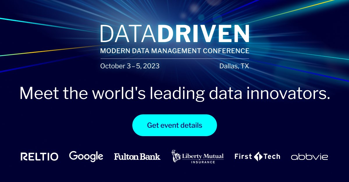 Attend <a href="/Reltio/">Reltio</a>'s DataDriven23 Conference to join leading #data experts, thought leaders and your peers as they breakdown the power of data to accelerate business outcomes.

RSVP to lock in your early bird price: reltio.com/datadriven/