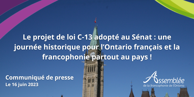 AFO célèbre l'adoption du projet de loi C-13 par le Sénat du Canada, marquant ainsi un moment historique pour la francophonie canadienne et ontarienne après six longues années de travail acharné. #ONfr #frcan
Lisez le communiqué : ow.ly/a7qM50OQuvI