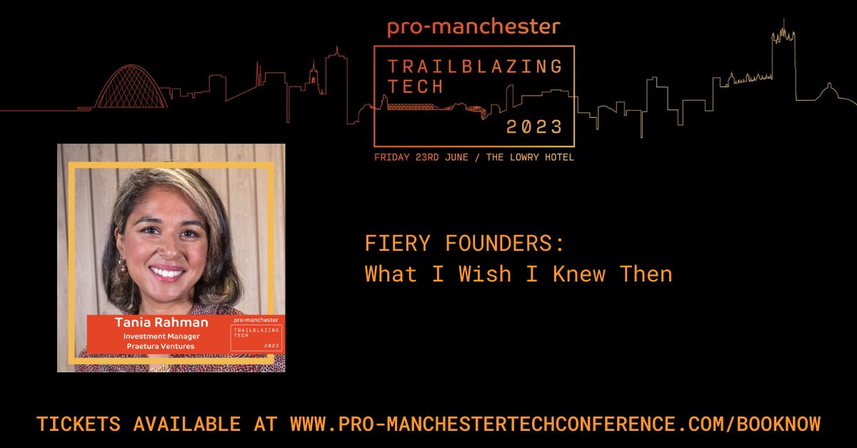 👏 Going to this Friday's Trailblazing Tech conference? 🔥 Head to the ‘Fiery Founders’ panel, where our Investment Manager Tania will be quizzing founders Mo Isap (@IN4_Group), Susanna Lawson (@OneFileUK) & Danny Manu (@mymanuofficial)! Tickets 🎟️: pro-manchestertechconference.com/booknow.html