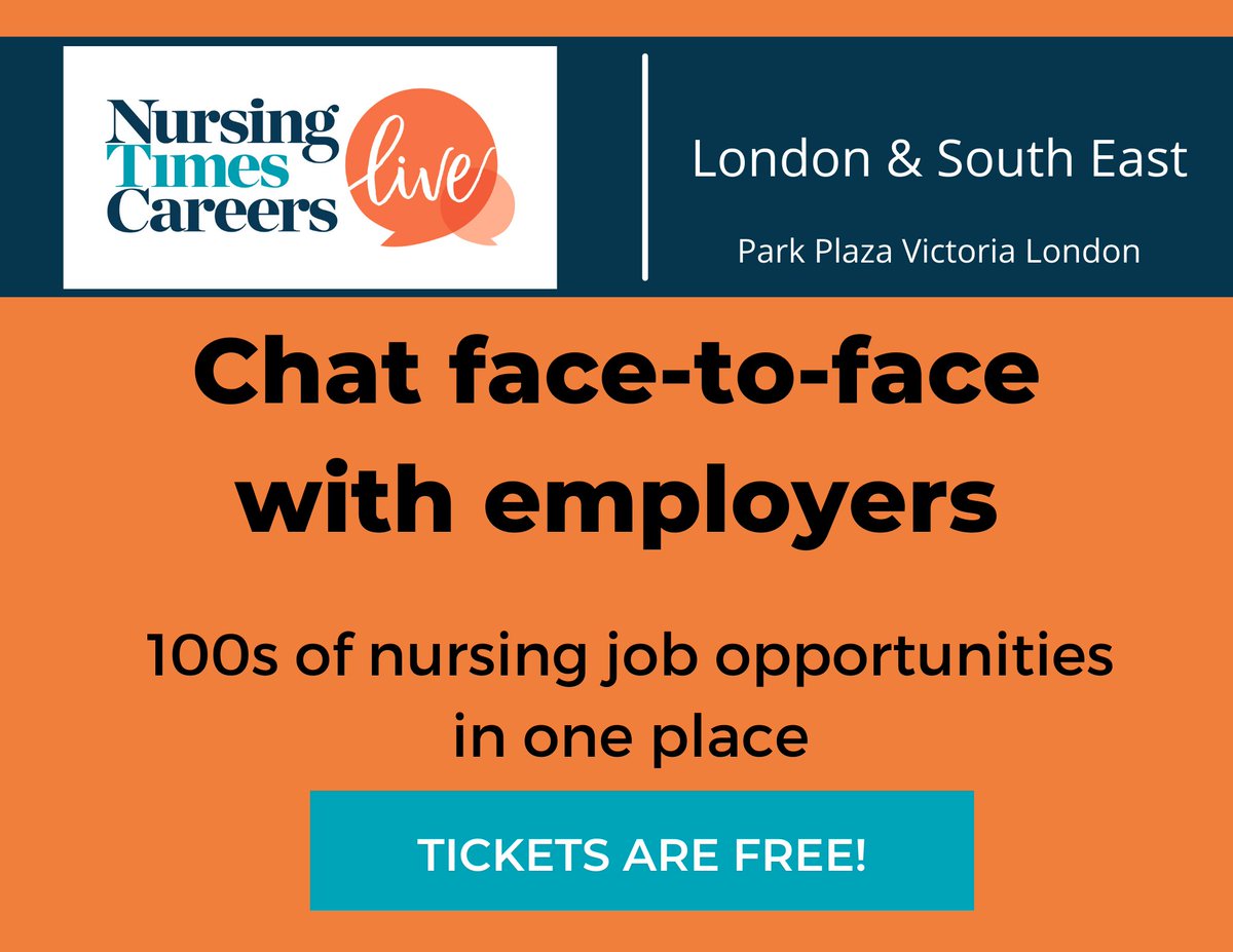 We are excited to return to London & the South East for Nursing Times Careers Live tomorrow! There are plenty of employers looking to hire and ready to chat with you about all levels of job roles. Collect your ticket at the door or sign up now bit.ly/3EUk7tY #NTCL