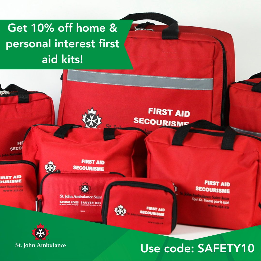 SJA_Canada's tweet image. St. John Ambulance is committed to keeping you safe at home, work, and play. Get a Home &amp;amp; Personal Interest First Aid Kit this month for 10% off! Use code SAFETY10: sja.ca/en/shop

#FirstAid #FirstAidKits #FirstAidTraining #StJohnAmbulance
