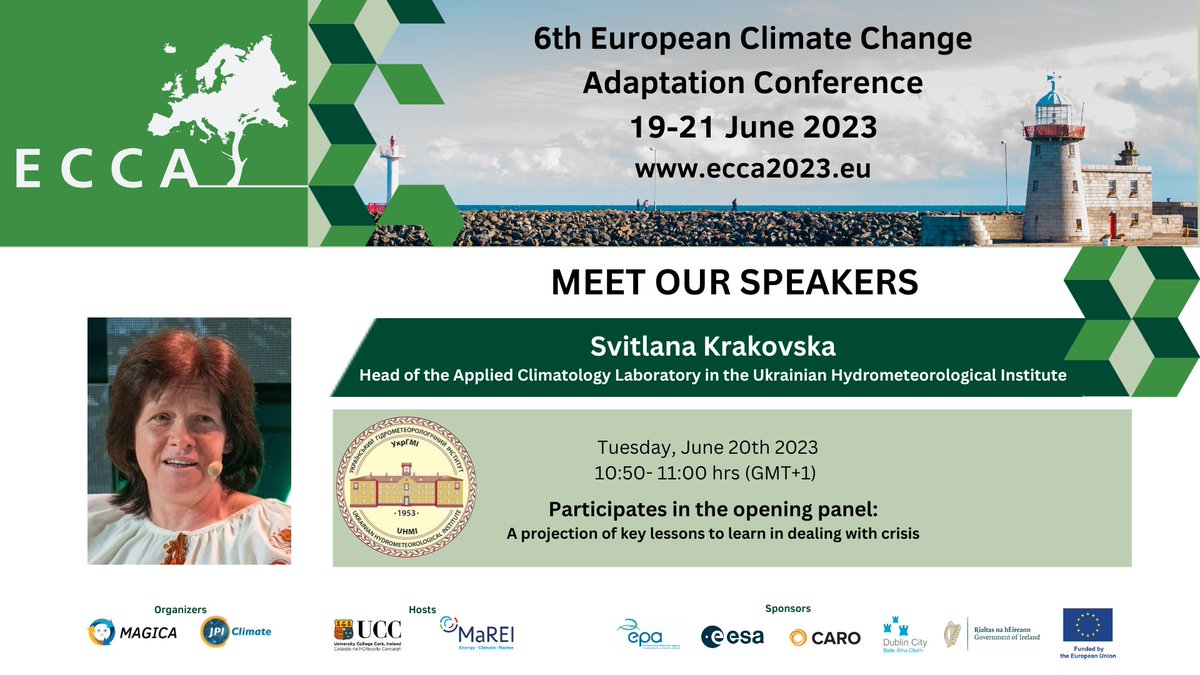It's our privilege to welcome Ukrainian's leading climate scientist Svitlana Krakovska & her colleagues to #ECCA2023's opening ceremony & to lead a discussion drawing on her country's climate challenges
@SvitKrak @UCC @CmccClimate #MAGICAJPI #Ukraine️ 🇺🇦
