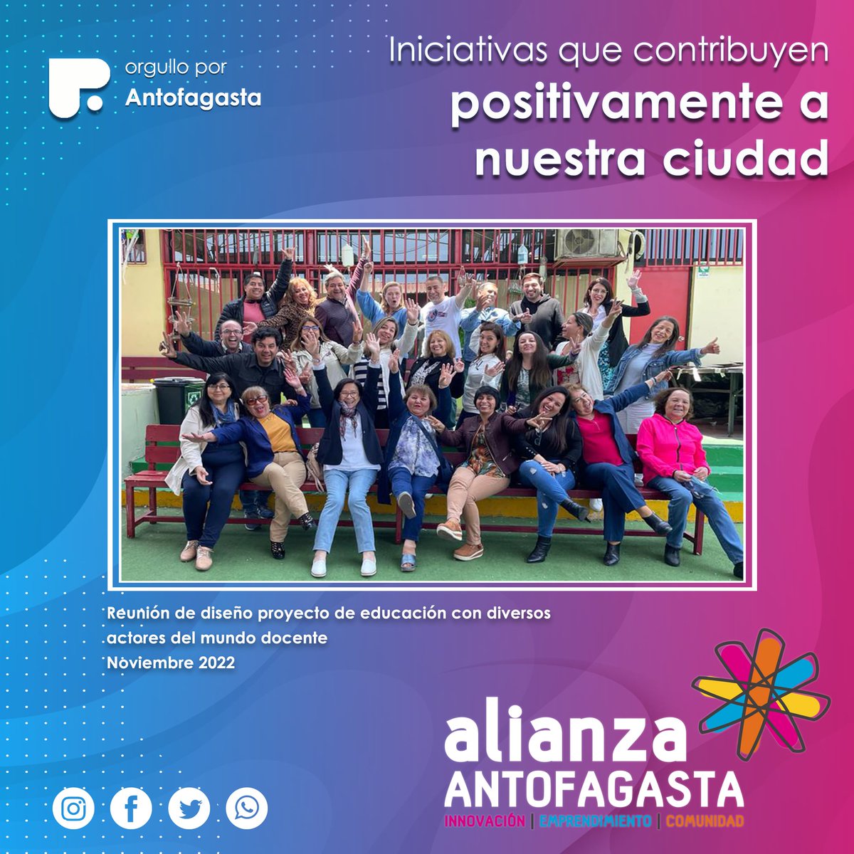 Nos mueve el compromiso con Antofagasta, es por ello que trabajamos impulsando estrategias y proyectos que generen un aporte concreto a la comunidad antofagastina. Programas tales como: Universidad Social, Miradas Transformadoras y Educación para Innovar.