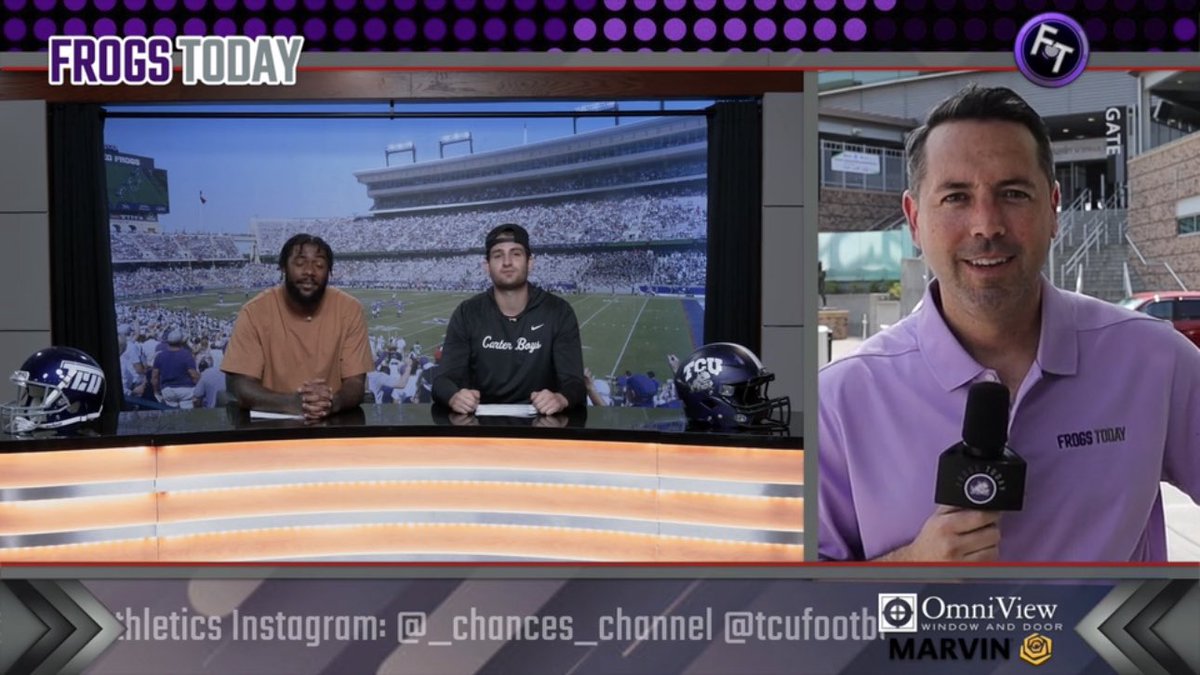 Frogs Today (@frogstoday) on Twitter photo Frogs Today hosted by <a href="/TCUFootball/">TCU Football</a> <a href="/chance_nolan/">Chance Nolan</a> Warren Thompson presented by OmniView Window & Door
We are in Omaha as <a href="/TCU_Baseball/">TCU Baseball</a> takes on <a href="/ORUBaseball/">ORU Baseball</a> at 1pm today at the College World Series <a href="/CWSOmaha/">College World Series of Omaha</a> <a href="/NCAABaseball/">NCAA Baseball</a>
⏱️ 10:30am this morning
📺 frogstoday.com/frogs-today-sh… Frogs Today hosted by <a href="/TCUFootball/">TCU Football</a> <a href="/chance_nolan/">Chance Nolan</a> Warren Thompson presented by OmniView Window & Door
We are in Omaha as <a href="/TCU_Baseball/">TCU Baseball</a> takes on <a href="/ORUBaseball/">ORU Baseball</a> at 1pm today at the College World Series <a href="/CWSOmaha/">College World Series of Omaha</a> <a href="/NCAABaseball/">NCAA Baseball</a>
⏱️ 10:30am this morning
📺 frogstoday.com/frogs-today-sh…