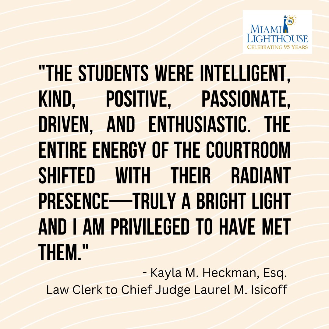 Miamilighthouse's tweet photo. Thank you Judge Laurel Isicoff for inviting our Pre-Employment Transition Program for teenagers to the Bankruptcy Courthouse! 💛 #itspossibletoseewithoutsight #miamileaders https://t.co/7Q48jyde7b