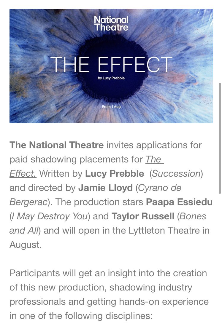 cfrenchtweeting's tweet photo. Looks like a great chance to gain experience @NationalTheatre https://t.co/ZYdO3xKxxE https://t.co/3qXhedidRe