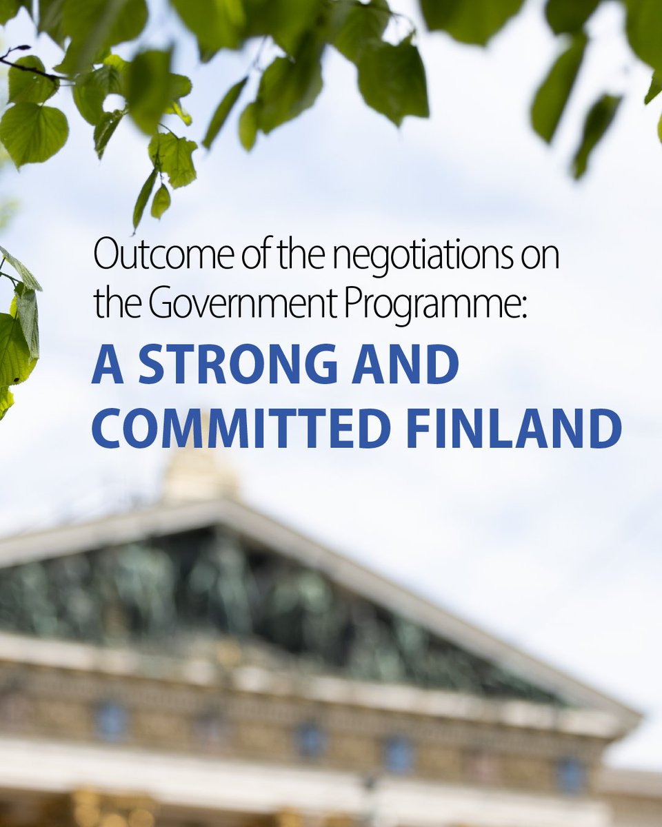 The outcome of the negotiations in the government formation has been published.

🔹 Excerpts of the outcome of the negotiations on the Government Programme:
valtioneuvosto.fi/documents/1018…

🔹 Press release: valtioneuvosto.fi/en/-//10616/ou…

🧵More ⤵️