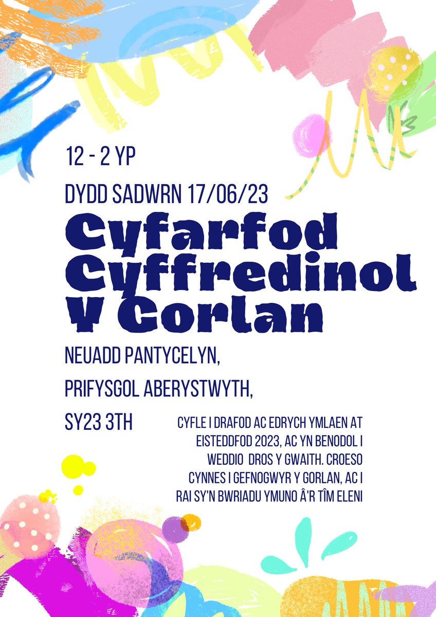 Dyma estyn croeso cynnes i holl gefnogwyr y Gorlan i'n cyfarfod cyffredinol blynyddol yfory am hanner dydd yn Neuadd Pantycelyn, Aberystwyth.
Bydd cyfle i drafod ac edrych ymlaen at Eisteddfod 2023, ac amser yn benodol i weddïo dros y gwaith hefyd.