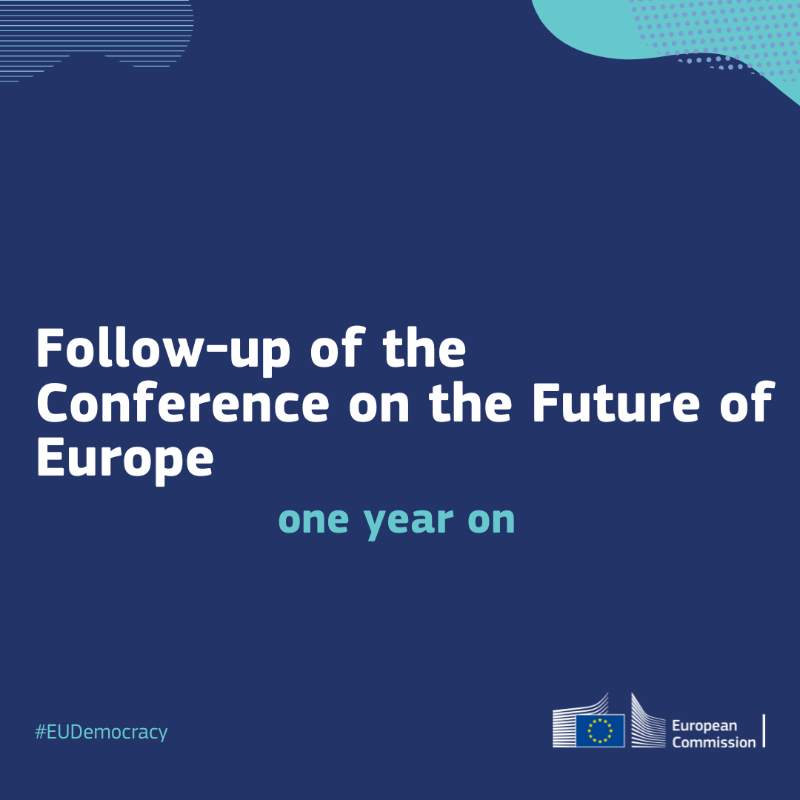 EU_Commission's tweet photo. One year after the Conference on the Future of Europe: where do we stand with the citizens' proposals?

The Conference submitted 49 proposals and the EU listened.

To date, we drew up the first line of action on those proposals ↓