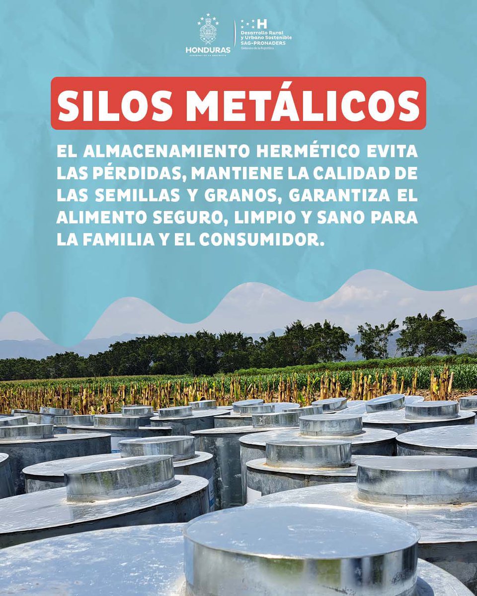 pronaders_hn's tweet photo. ¡Importante! Parte de la acciones de #SAGPRONADERS, frente los pronósticos del #FenómenoDelNiño es la entrega de #SilosMetálicos para almancenar granos básicos. 🫘🌾
#XiomaraCumple https://t.co/h5ZRXH7RR9