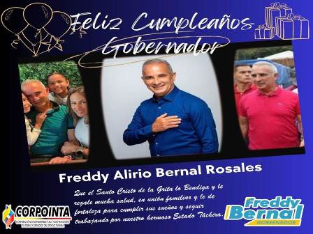 De parte del gran equipo de trabajo que labora en CORPOINTA queremos felicitar al Gobernador FREDDY BERNAL @freddybernalven en su cumpleaños, que el Santo Cristo de La Grita lo bendiga siempre y le regale salud y muchos años más de vida.