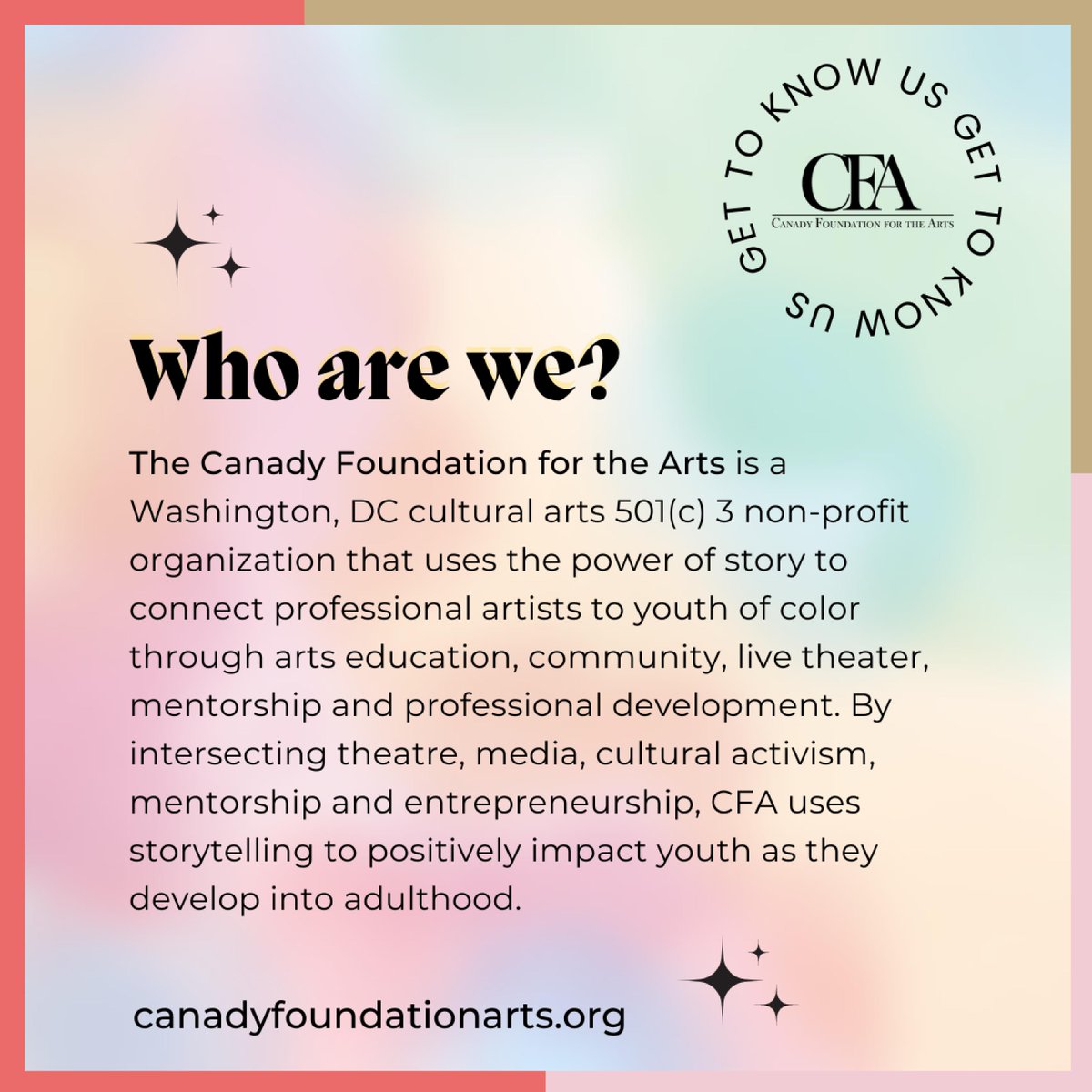 Allow us to reintroduce ourselves! We are...

#CFAarts #whoarewe #whoweare