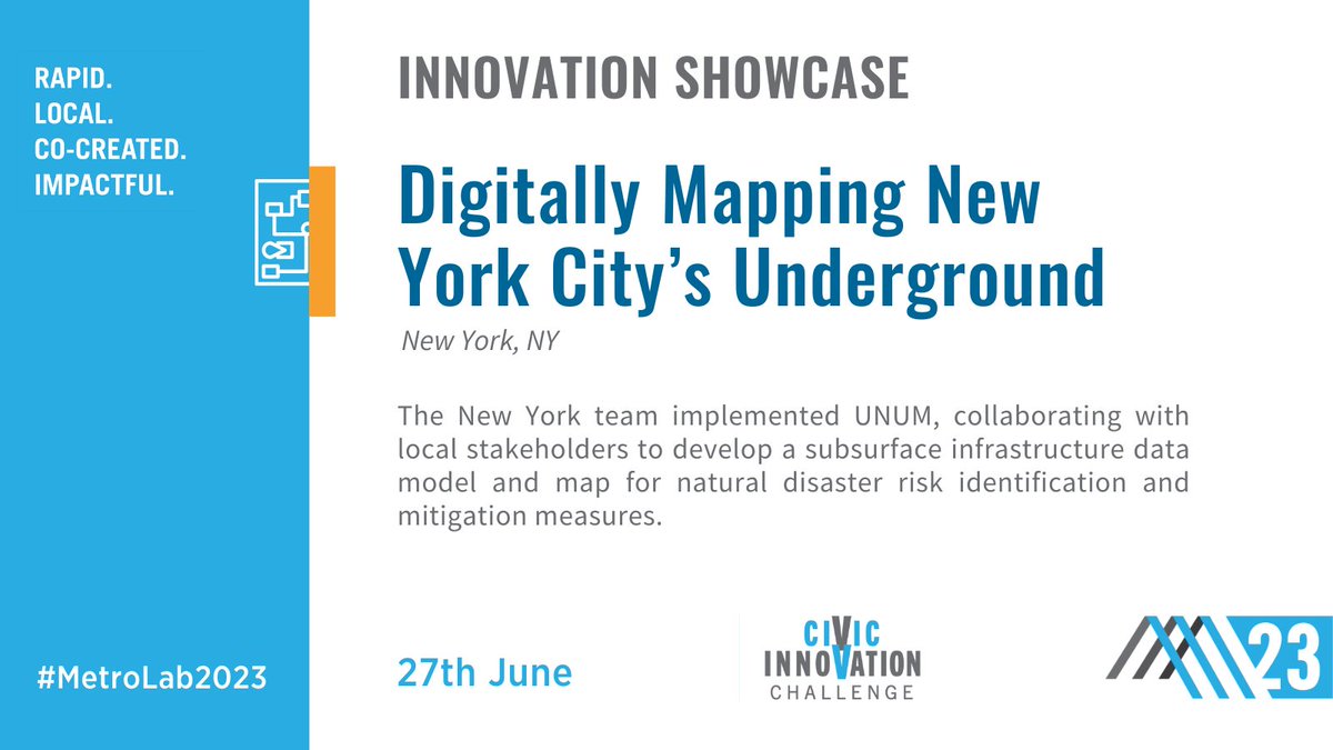 NSFCIVIC's tweet image. Our #InnovationShowcase will also hear from a #CIVIC2021 team out of NYC, who worked with stakeholders to develop a #datamodel for risk ID and mitigation. See you there next week. #MetroLab2023

nsfcivicinnovation.org/get-info/innov…