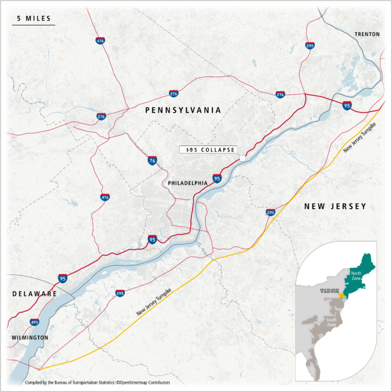 bts_usdot's tweet photo. 🛣️How has the Philadelphia Bridge Collapse impacted I-95 Corridor Freight Movements? Check out our latest Data Spotlight to find out https://t.co/E7CpndadGo #FreightAnalysisFramework #Transportion #Freight #TransportationCounts #TheOriginalBTS https://t.co/pJhncka0v5