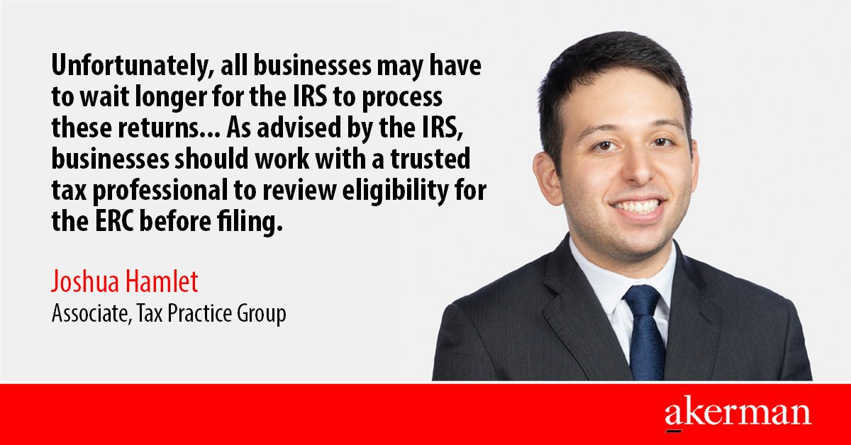 Akerman LLP (@akerman_law) on Twitter photo Akerman tax lawyer Joshua Hamlet breaks down a recent warning issued by the IRS regarding the employee retention credit in a new Bloomberg Tax (<a href="/tax/">Bloomberg Tax</a>) article.
akerman.com/en/firm/newsro…
#taxlaw #AkermanProud Akerman tax lawyer Joshua Hamlet breaks down a recent warning issued by the IRS regarding the employee retention credit in a new Bloomberg Tax (<a href="/tax/">Bloomberg Tax</a>) article.
akerman.com/en/firm/newsro…
#taxlaw #AkermanProud