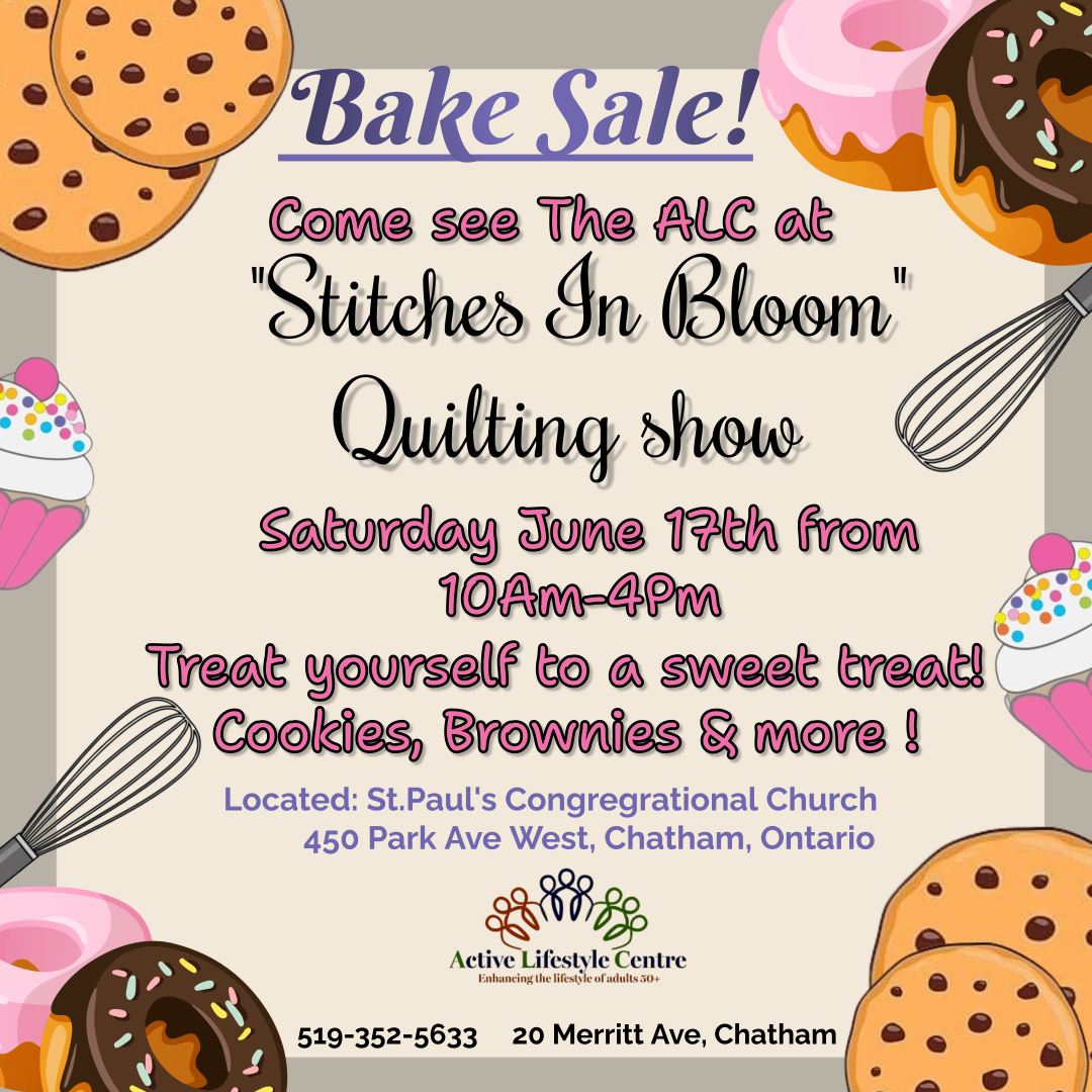 The Active Lifestyle Centre will be at the 'Stitches In Bloom' Quilting Show. They will have a bake sale table from 10am-4pm. Treat yourself to a sweet treat! 
#YourTVCK #CKont #BakeSale #TrulyLocal