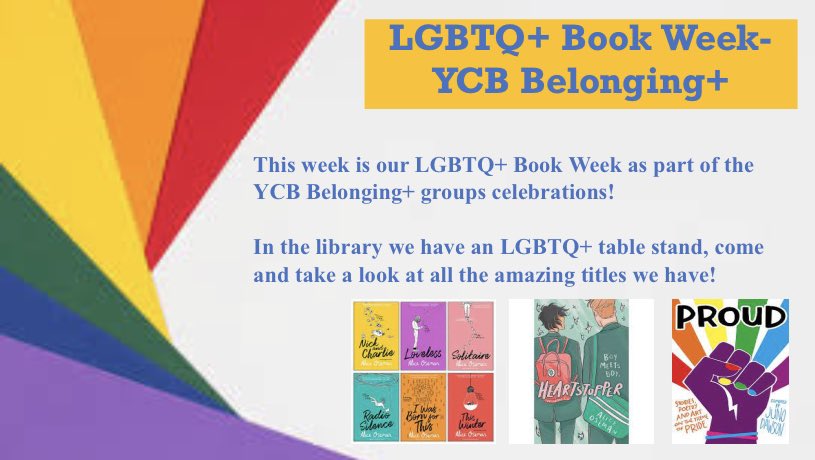 YCB_English's tweet photo. Next week is LGBTQ+ Book Week!🏳️‍🌈
@YsgolCwmBrombil https://t.co/8UqBx9daIN