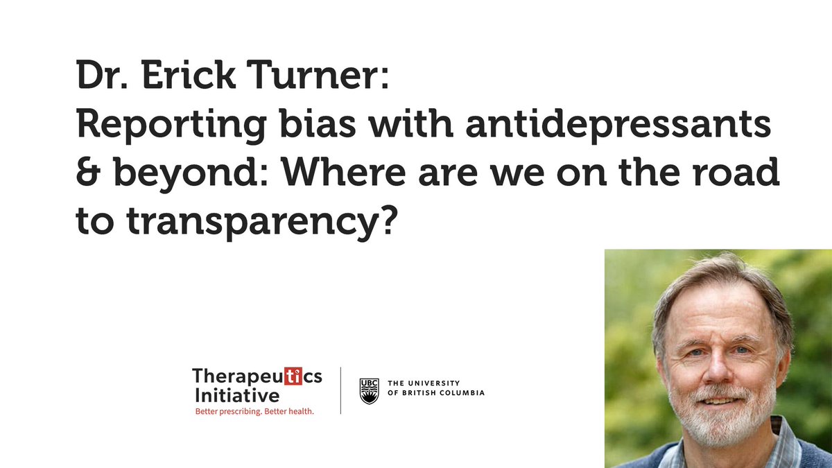 Drug_Evidence's tweet photo. ICYMI - TI Best Evidence webinar recording 🚨
Reporting bias with #Antidepressants
⚠️ Evidence for #ReportingBias in trials
🧑🏽🏫Modifying #PeerReview process to address bias
Speaker: Dr Erick Turner @eturnermd1
👉🏽Video (including bonus Q+A): https://t.co/rFuLRMn7oU #MedEd https://t.co/qM4BvwiCOF