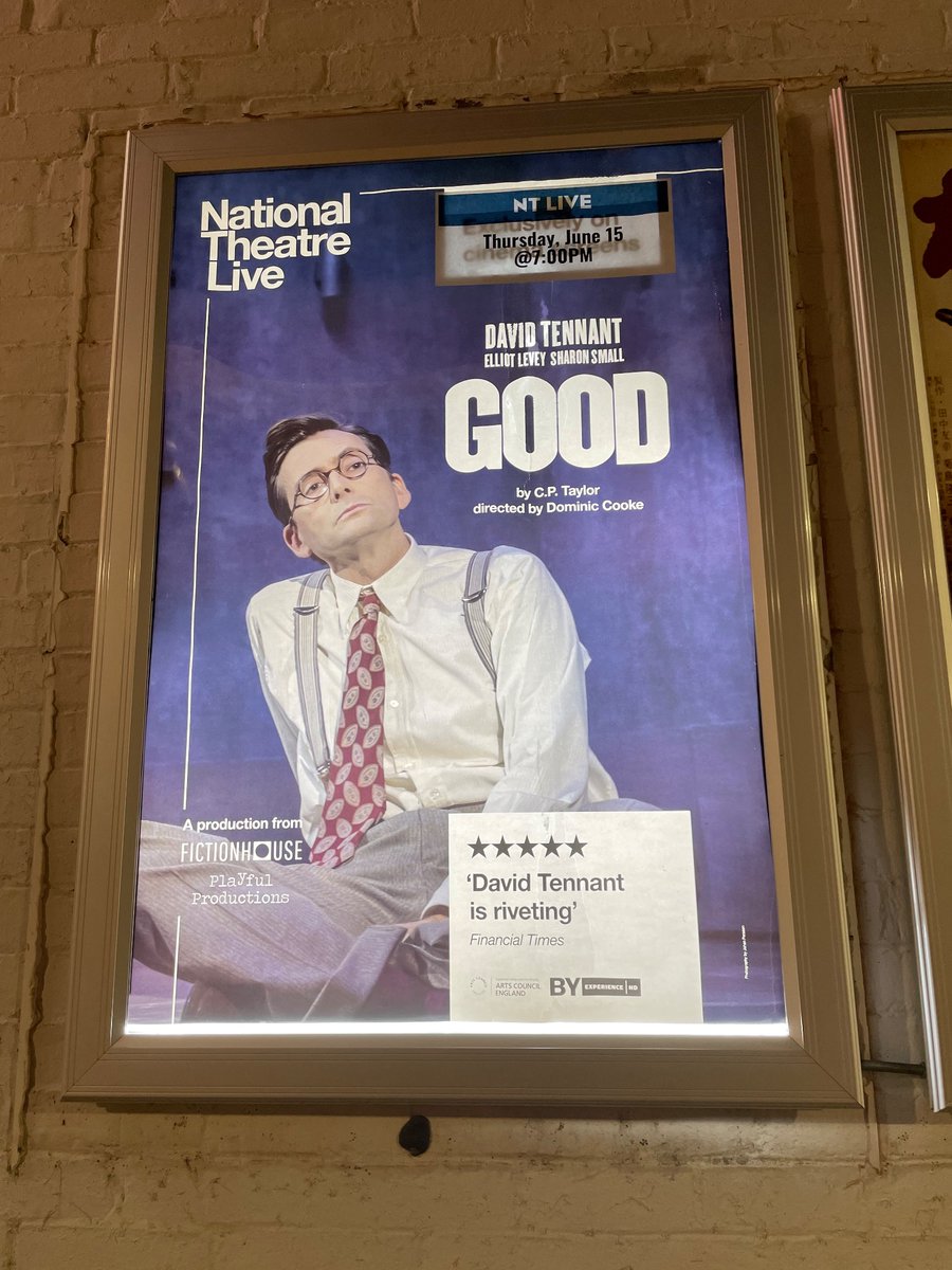 I got to see the screening of GOOD yesterday and the play is really chilling and relevant. Beautiful performances by David Tennant, Elliot Levy and Sharon Small. 
Thank you to @NTLive for making it possible for people around the world to watch it!