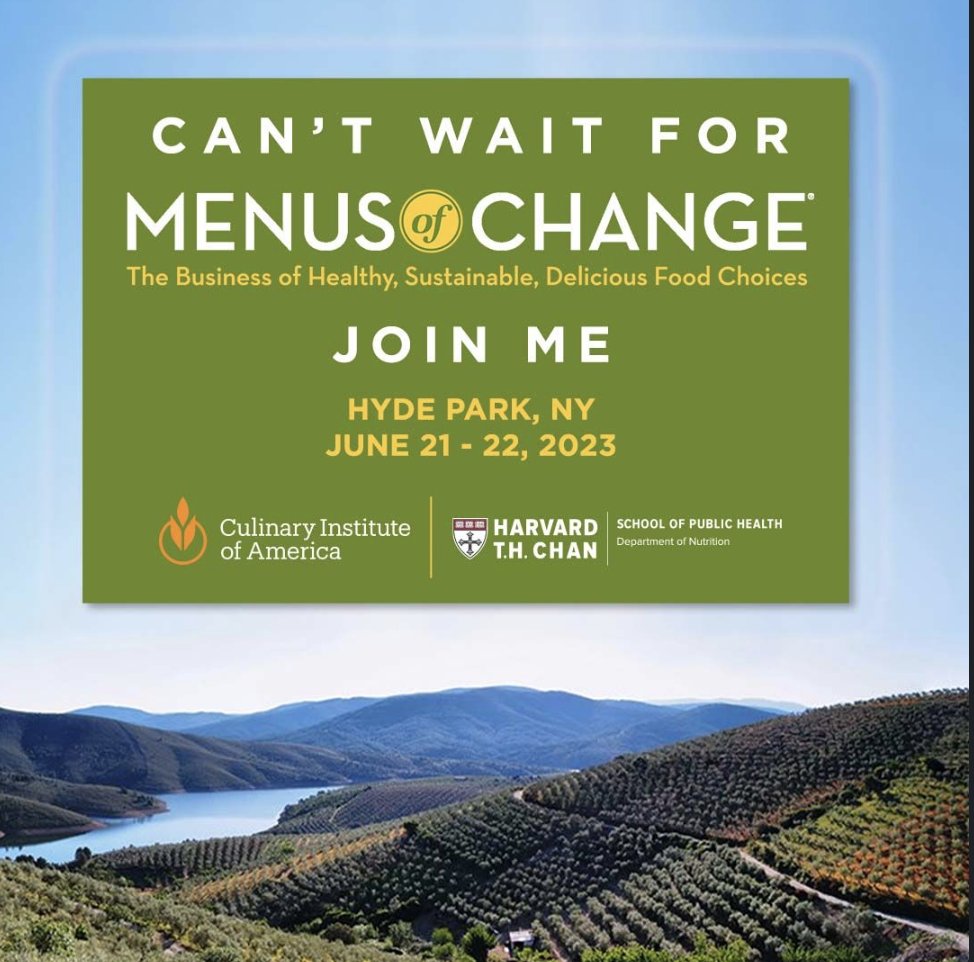 DaniNierenberg's tweet photo. I'm so excited to be on stage next week at @CIACulinary for the 11th Annual Menus of Change National Leadership Summit #CIAMOC, co-presented by @HarvardChanSPH.
If you won't be with us in-person then please tune into the live webcast here: https://t.co/DOJJQymch3. https://t.co/2mekJW7Mqw