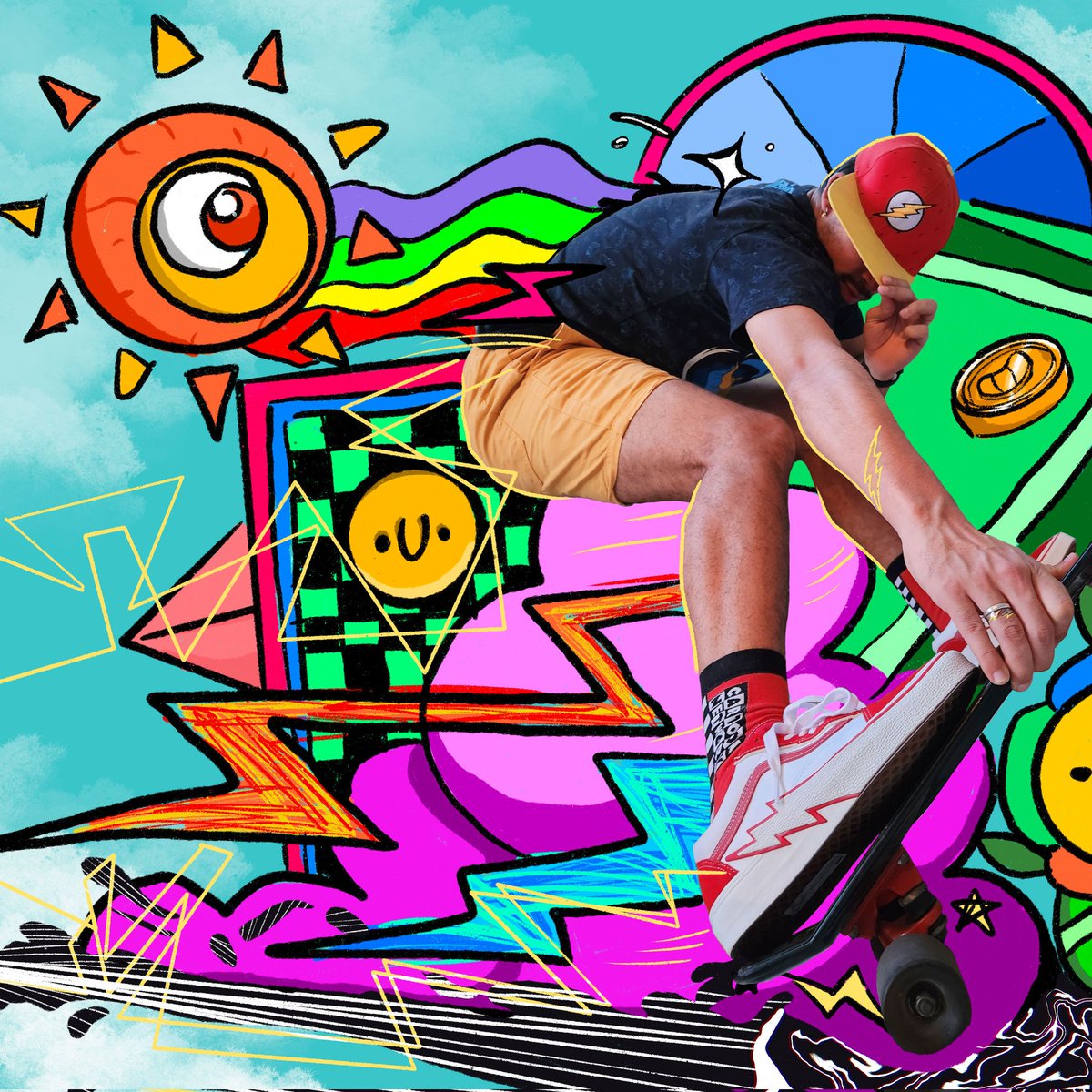 umtaldehero's tweet photo. Nessa arte permiti me orgulhar de mim. Das minhas cores, dos meus traços irregulares, das coisas que eu gosto. E num ato de distorcer a realidade eu crio meu próprio mundo! 
@Vans @VansBrasil
⚡️
#skate #urbanart 
#abstract #cartoon 
#TheFlash #Pride https://t.co/ohiUQBRO0R