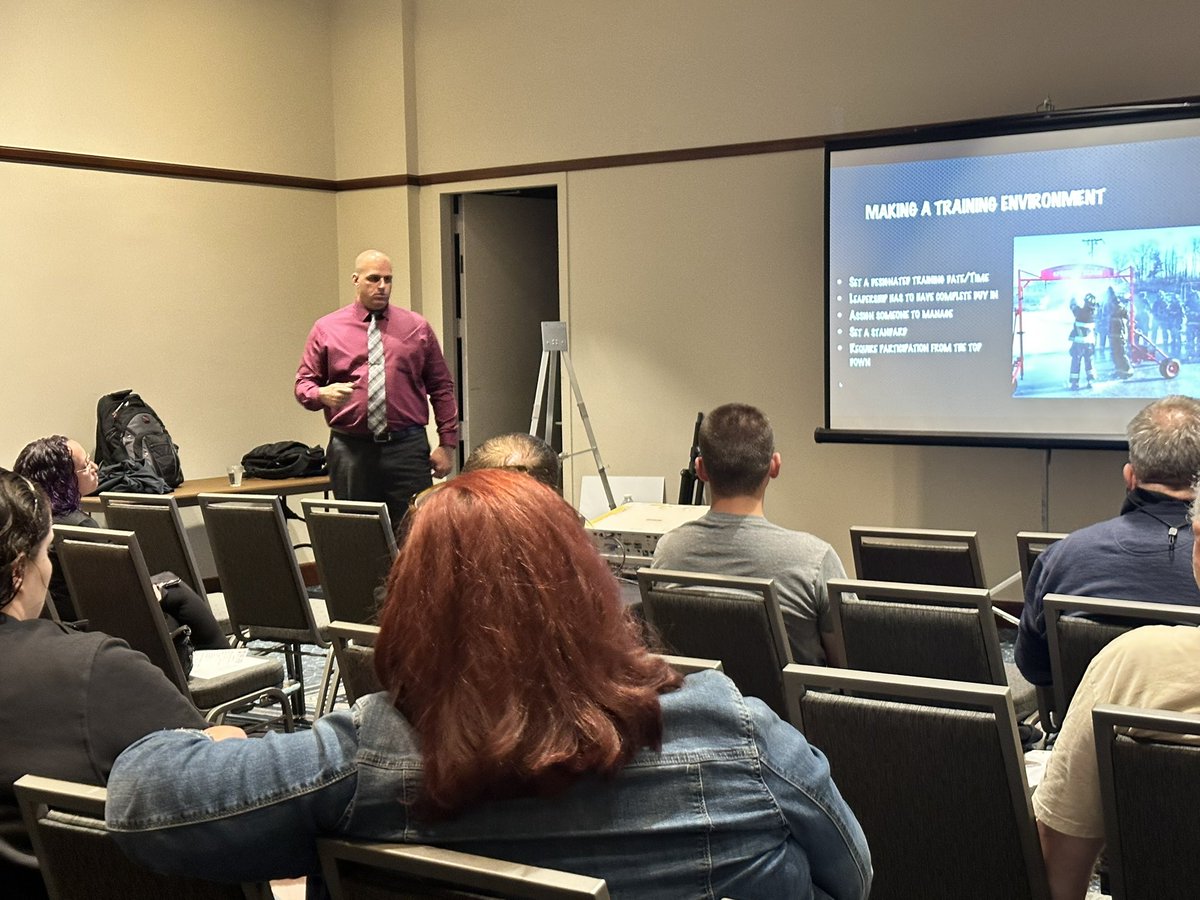 PeterMFirehouse's tweet photo. On serving as a training officer, @jbailey399 says “You’ve got to have a pulse on it…we can’t be training on what we did 10 years ago” at @nysfirechiefs #FIRE2023. He’ll be presenting “Training as a Priority in the Volunteer Fire Service” at @FirehouseExpo. #FHExpo23 @NFFF_News https://t.co/c8o8tX1I2V