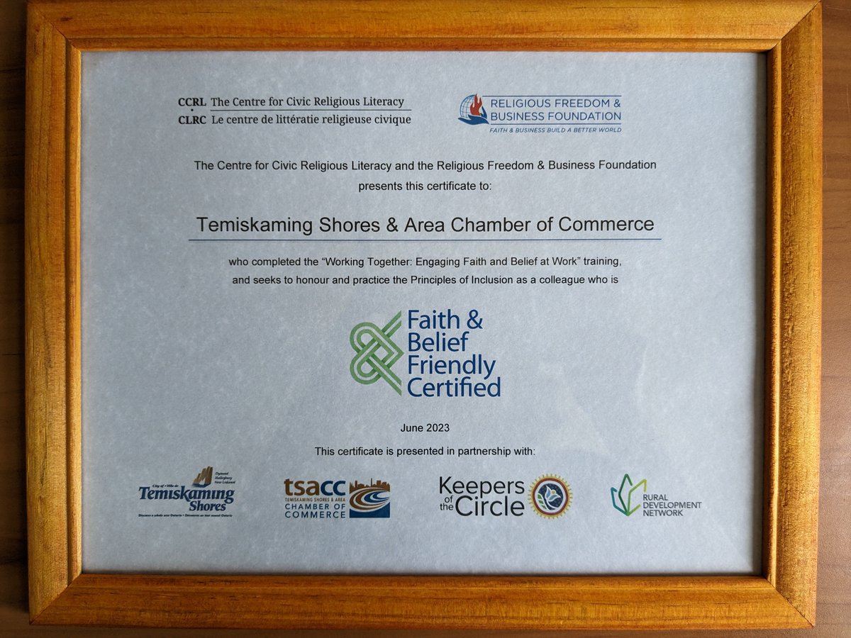 This June, we completed the 1st #Faith &amp; #Belief Friendly certification training for #rural and/or small-to-medium sized #workplaces.

Now 8 in #TemiskamingShores and Area are committed. Before, there were none. 

Thank you to all the great locals &amp; our wonderful partners!