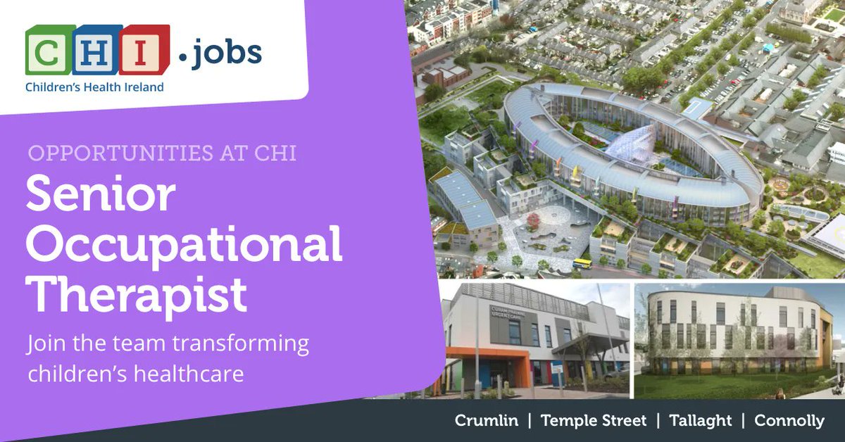 Help us to create even smarter, safer and trusted children’s healthcare services in Ireland. Applications are invited for the role of Senior Occupational Therapist

buff.ly/3p8bpDz  
Role closes on 6 Jul 2023, 18:00

#jointeamCHI  #recruitment #hiring