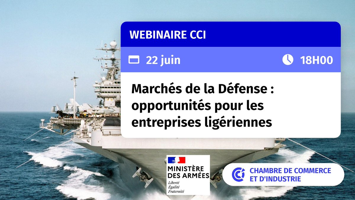 [#Evénement] Loi de programmation militaire : quelles opportunités pour les entreprises ? 🪖 📂

Tables-rondes pour comprendre les enjeux et opportunités de marchés. 🚀
Evénement organisé avec le <a href="/Armees_Gouv/">Ministère des Armées</a> à la <a href="/CCINantes/">CCI Nantes St Nazaire</a> .

Infos 👉urlz.fr/mh8e