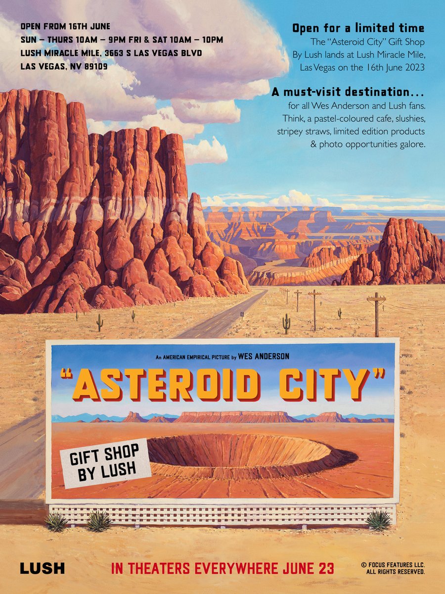 Calling all Stargazer Honoraries! ✨ 

Come visit us at the Asteroid City gift shop by Lush for an out of this world experience #LUSHXASTEROIDCITY 

@AsteroidCity @focusfeatures