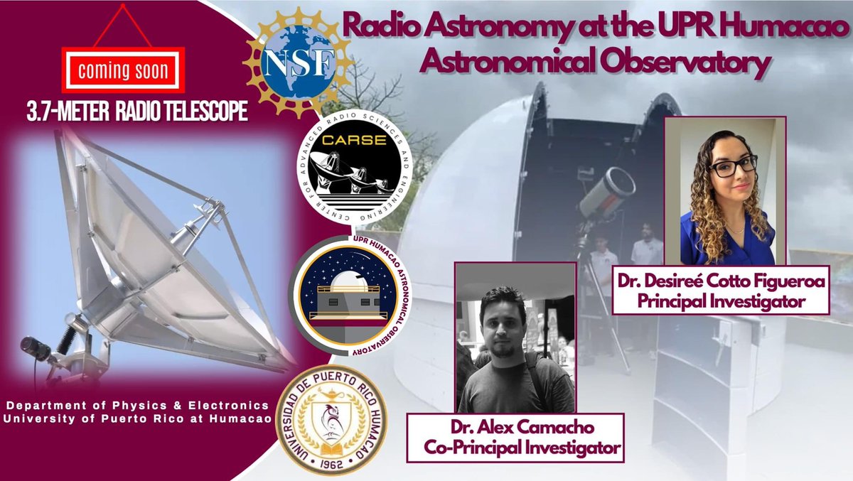 En horabuena! Seguimos expandiendo el campo de la astronomía! Nos complace anunciarles que la propuesta sometida al programa CARSE de NSF para la adquisición e instalación de un radiotelescopio de 3.7-m en nuestro observatorio fue seleccionada!  <a href="/fisicauprh/">Física y Electrónica</a> <a href="/UPRHComunica/">UPR Humacao</a> #UPRH