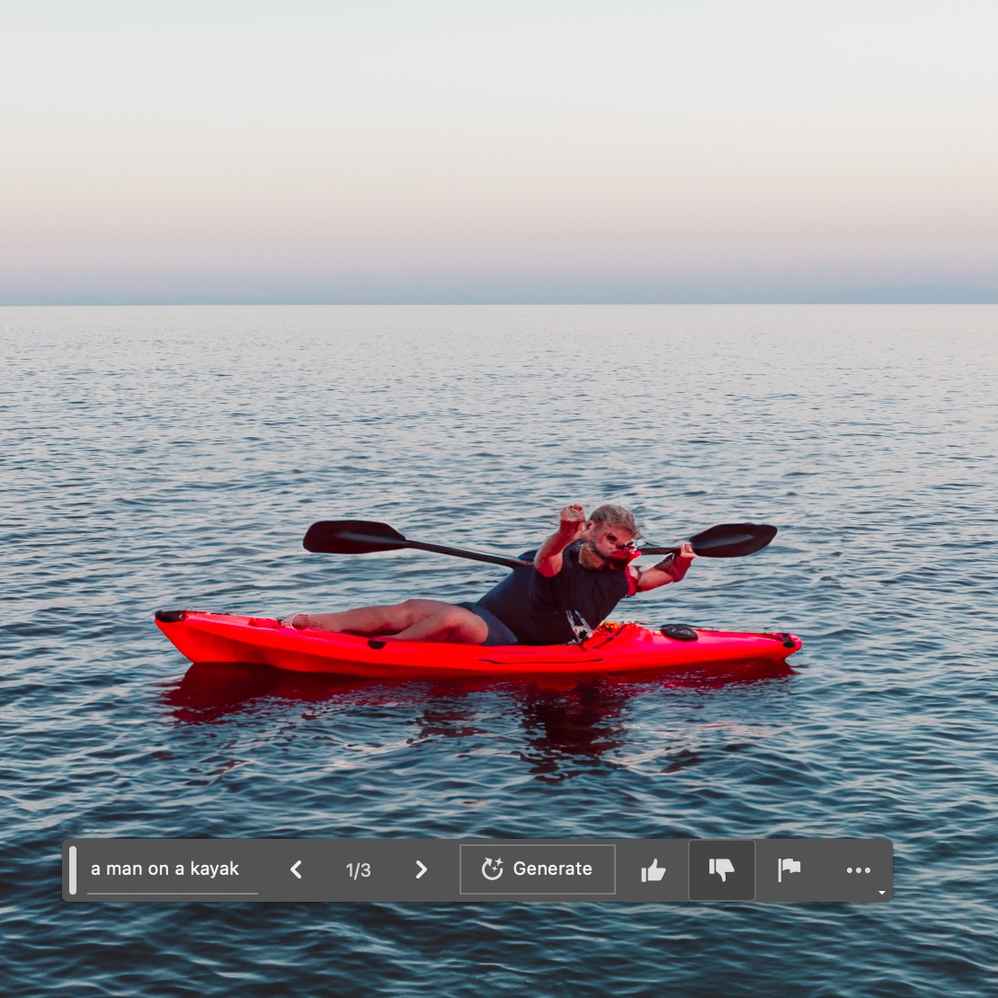 So...@nike <a href="/dotSWOOSH/">.SWOOSH</a> minted me a blank page today and <a href="/Photoshop/">Adobe Photoshop</a> by <a href="/Adobe/">Adobe</a> produced a rather odd "man on a kayak" with their Generative Fill. Appreciate it's Beta, BUT are we moving too fast?