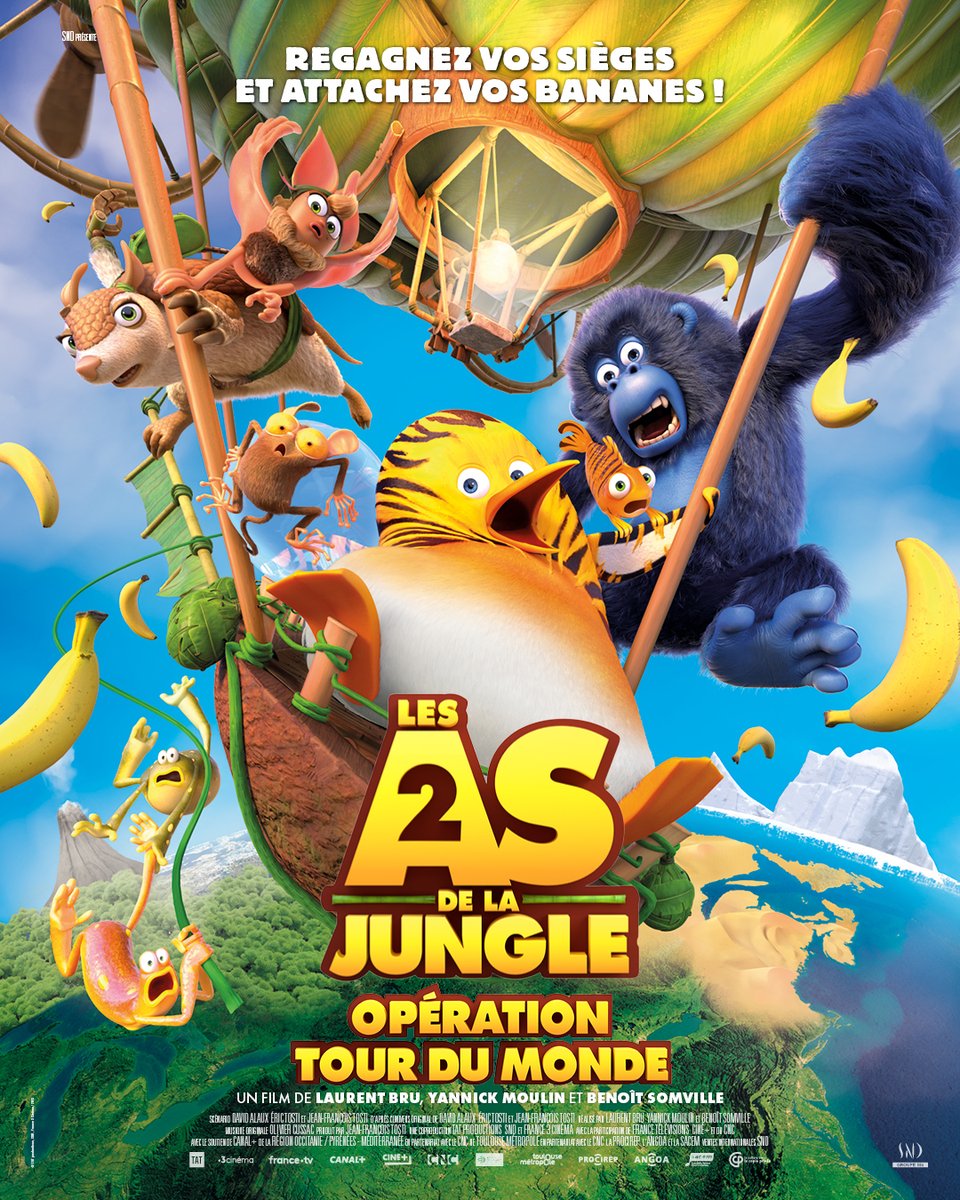 SNDfilms's tweet photo. Regagnez vos sièges et attachez vos bananes,
ils reviennent cet été sur grand écran 🍌🌴
#LesAsDeLaJungle2 #OpérationTourDuMonde, le 16
août au cinéma !
#LesAsDeLaJungle https://t.co/NkoMJCM46F